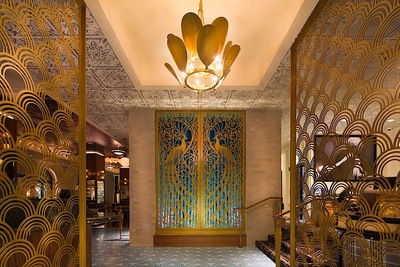 The entrance and interior of Hotel Bijou