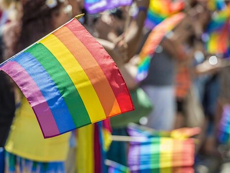 A rainbow flag at a Pride festival