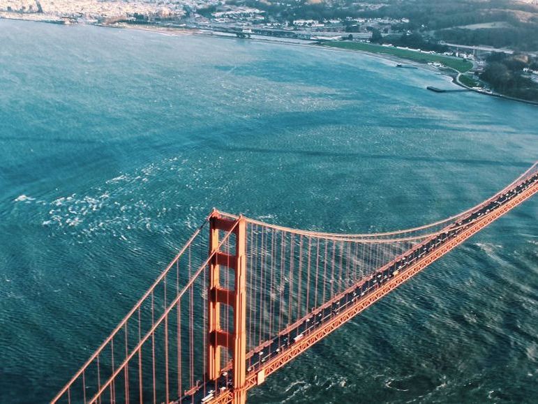 An aerial view of the Golden Gate Bridge